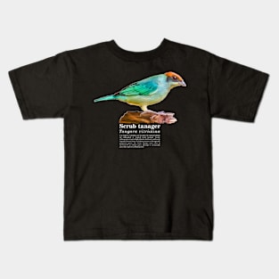 Scrub tanager tropical bird white text Kids T-Shirt